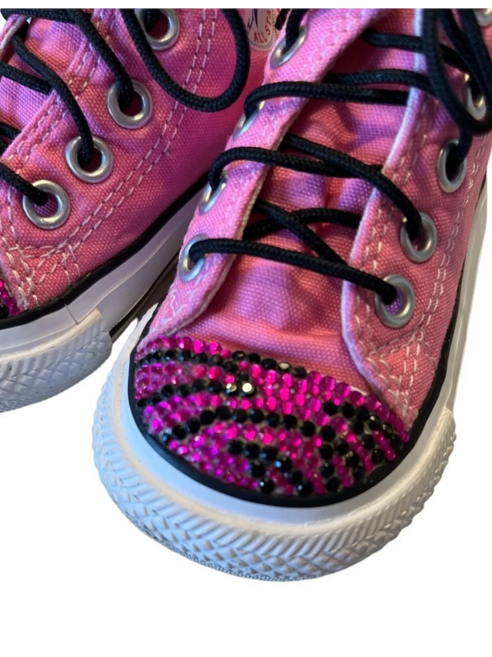 Converse All Star Pink Custom Rhinestone Zebra Bling High Top Sneakers Size 2